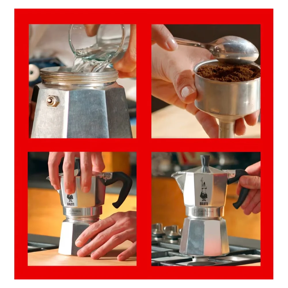 New Bialetti Moka Express Stovetop Espresso Maker - Stainless Steel & Black 6